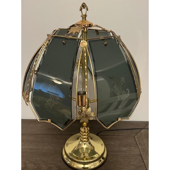 Vintage Unicorn Etched Glass Touch Lamp – Brass Base - Picture 1 of 2